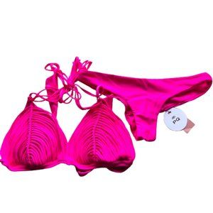 PQ Swim Womens Swimsuit Teeny Bikini Two Piece Isla Macrame Pink Size Medium/D